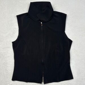 Mango MNG Black Sleeveless Zipper Front Collar Vest Top Women's Size Medium